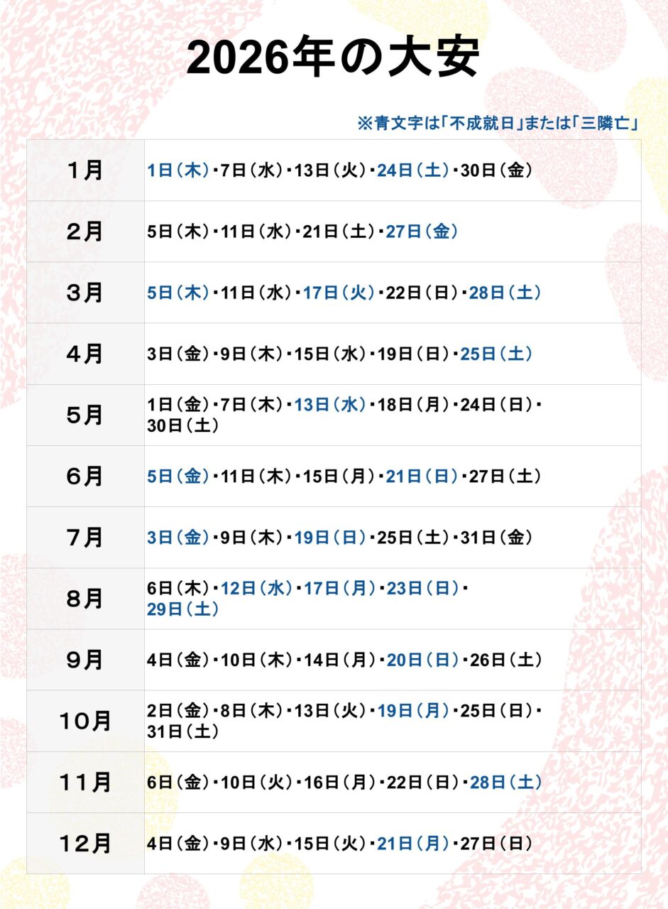 2026年の大安日