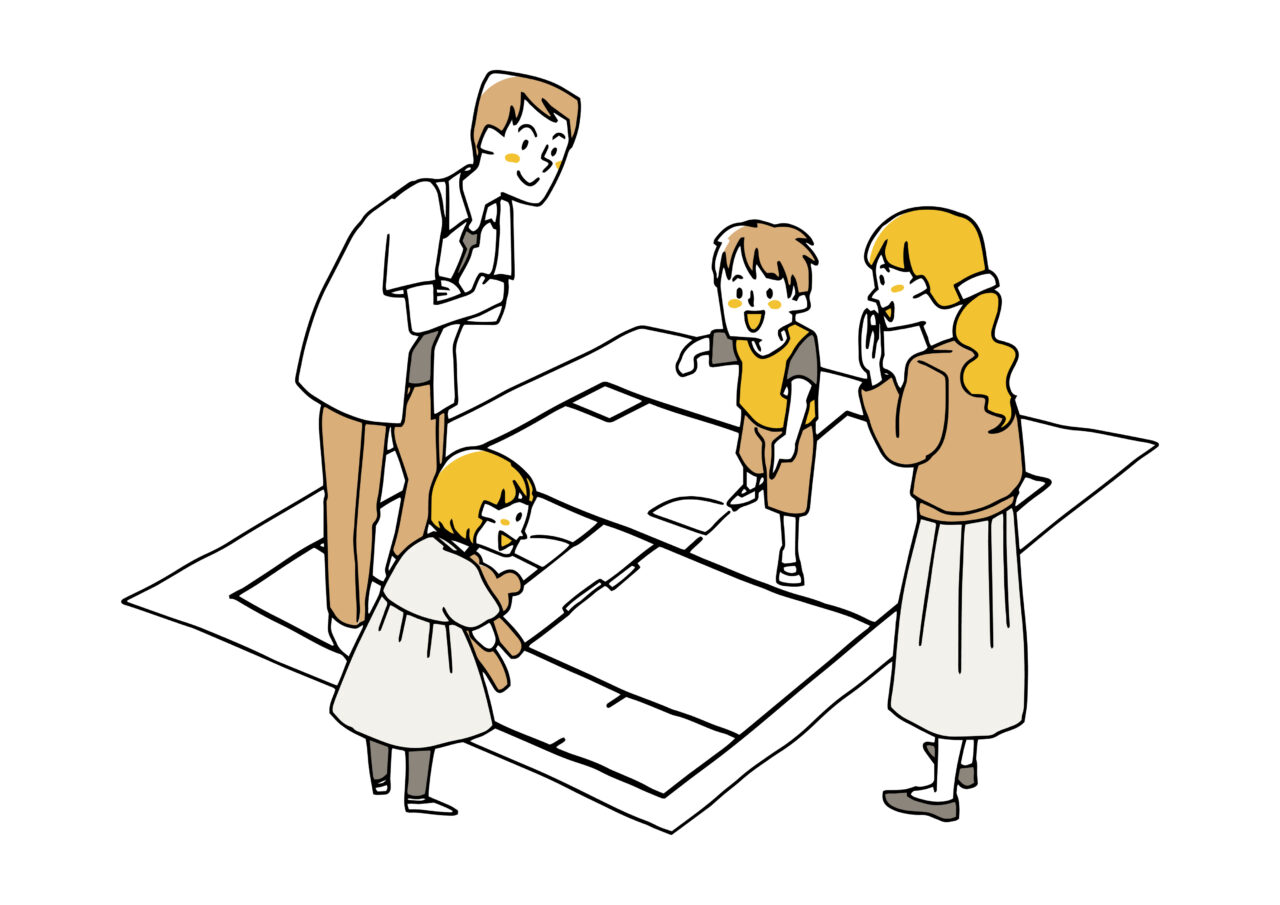 間取を決める家族のイラスト