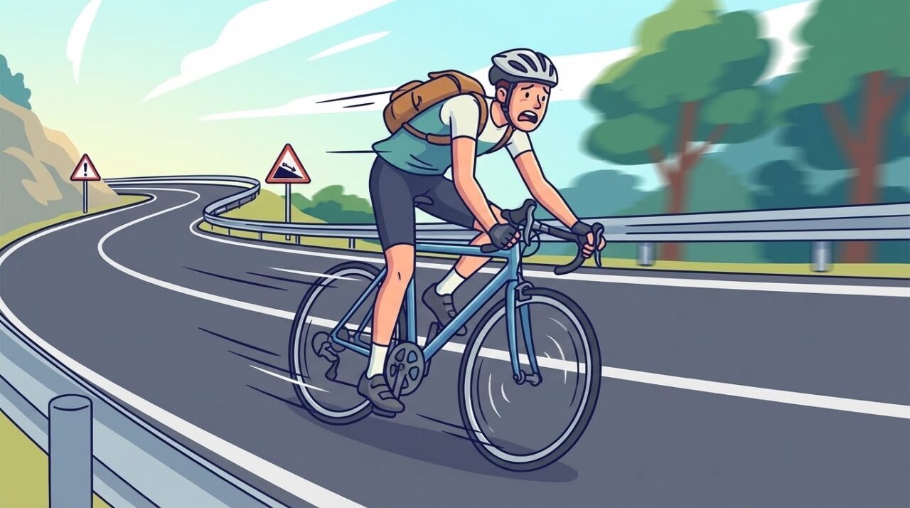 下り坂を走る自転車