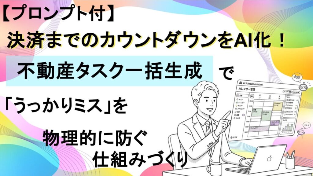 【プロンプト付】決済までのカウントダウンをAI化！不動産タスク一括生成で「うっかりミス」を物理的に防ぐ仕組みづくり