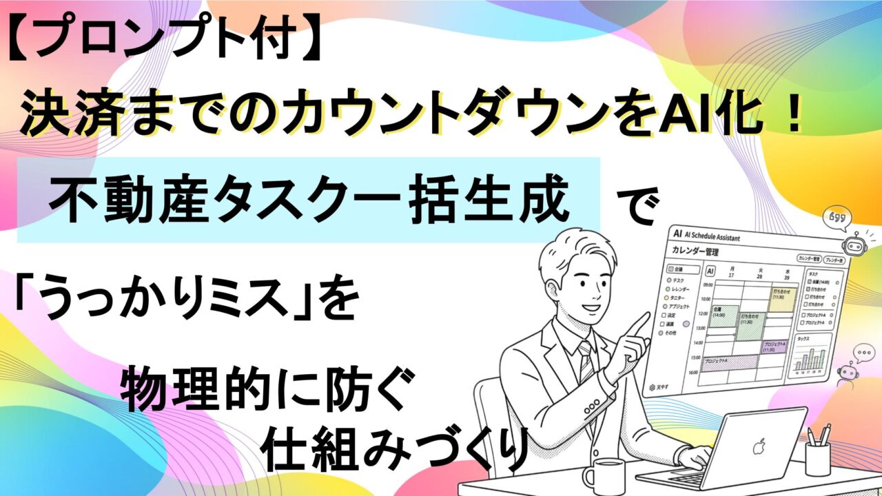 【プロンプト付】決済までのカウントダウンをAI化！不動産タスク一括生成で「うっかりミス」を物理的に防ぐ仕組みづくり