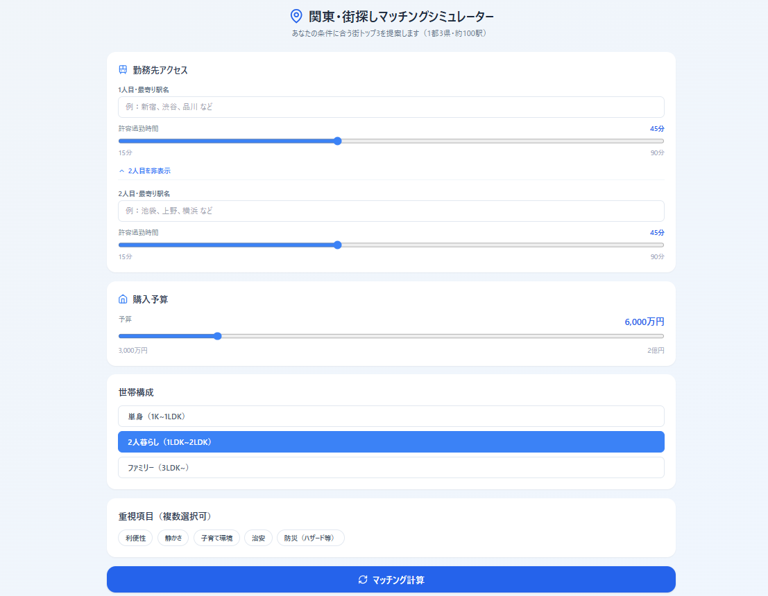 街探しマッチングシミュレーター